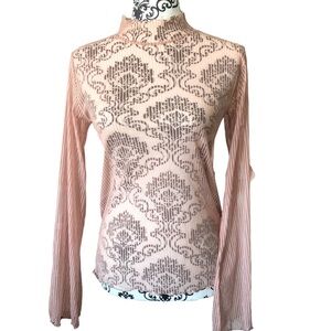 Oak & Fort Pink Long-Sleeve Mesh Stripped Mock-neck Shirt